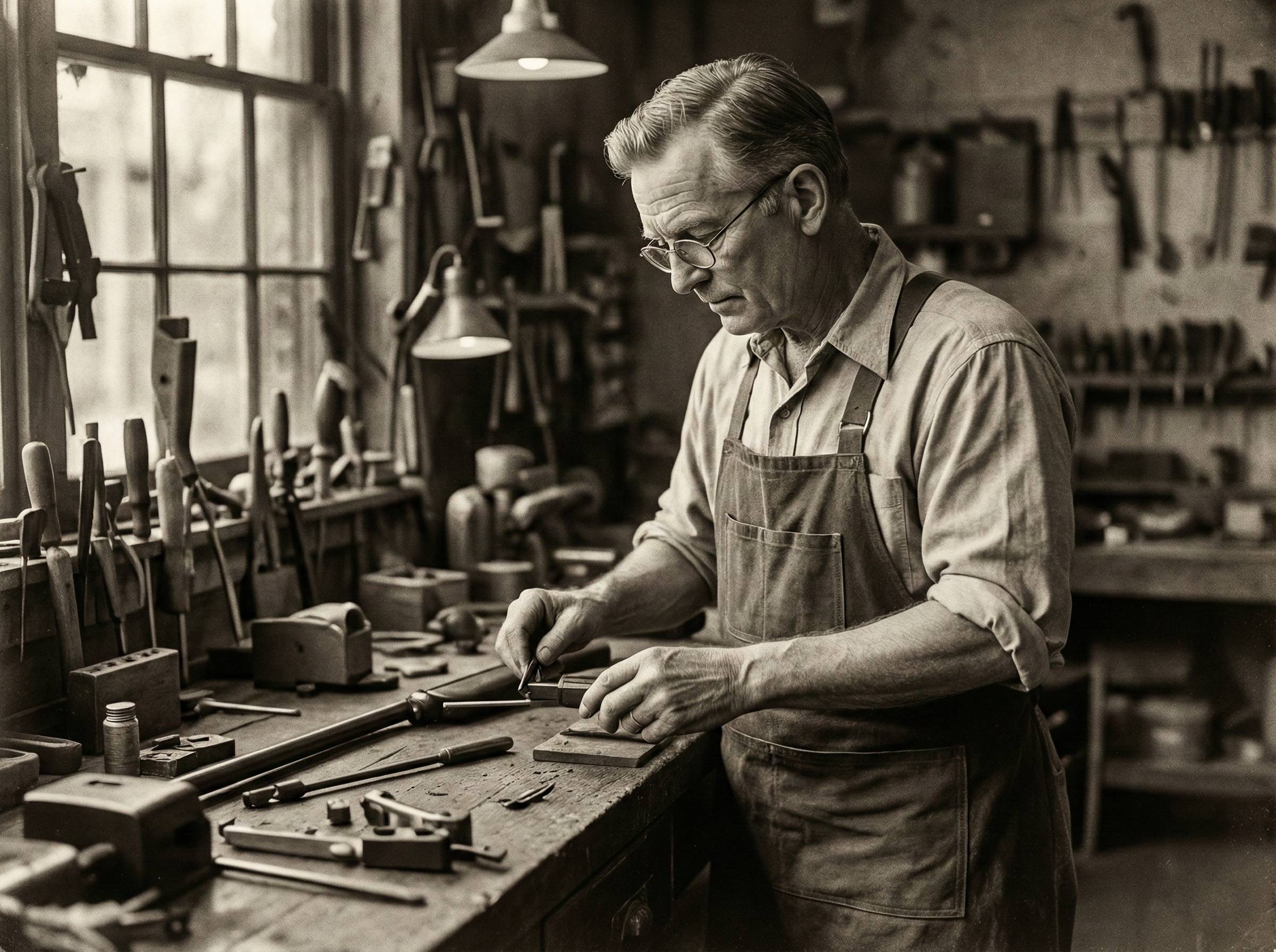 Vintage workshop craftsman at work